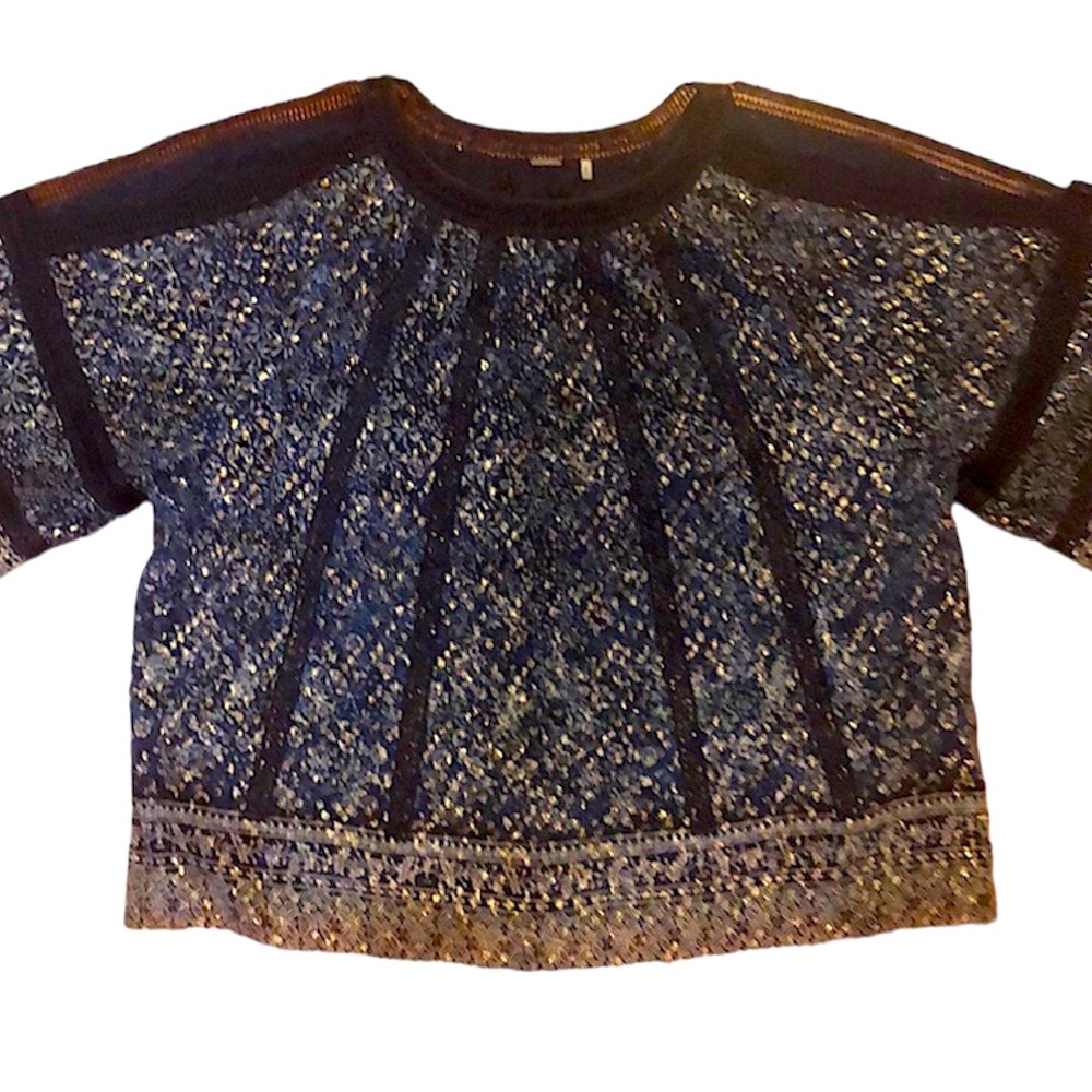 Elie Tahari Navy and Black Patterned Blouse